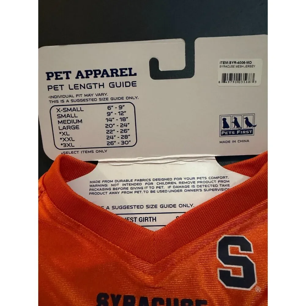 Pets First NCAA College Syracuse Orange Mesh Jersey for Dogs Cats Medium NEW